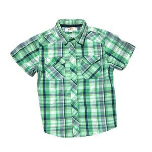 Monkey Bars Green Plaid Button Down Short Sleeve Shirt